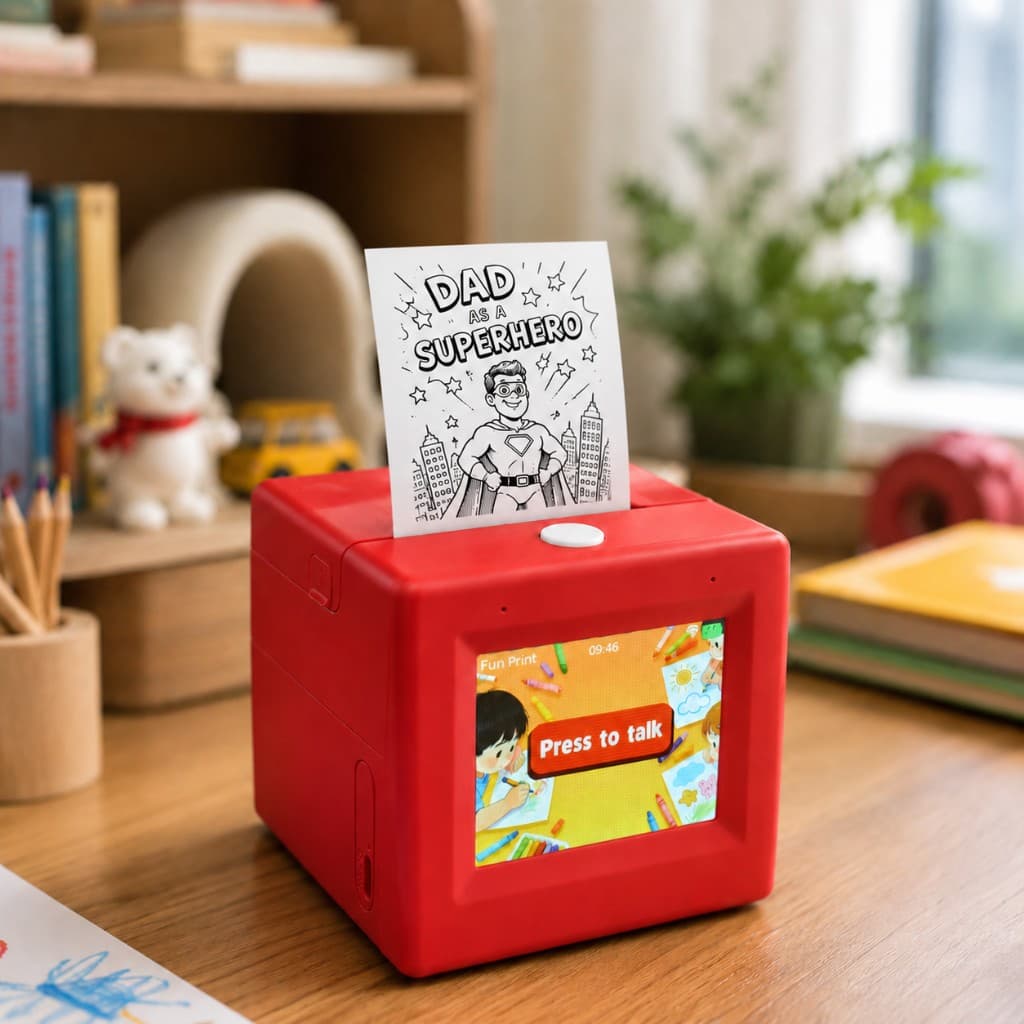 SayPop printing a Dad as a Superhero coloring sticker